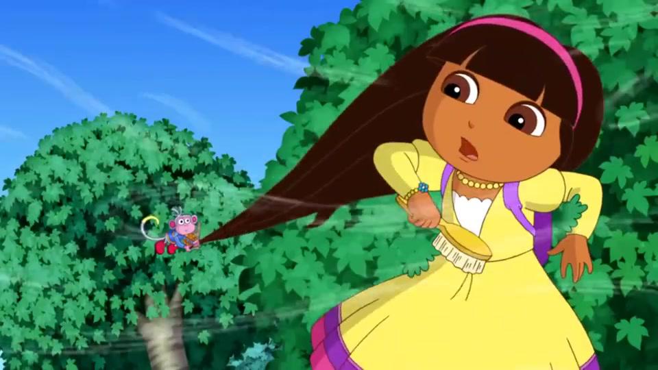 爱探险的朵拉:面对疾风,朵拉拿出魔法梳变长了头发,救了大家!