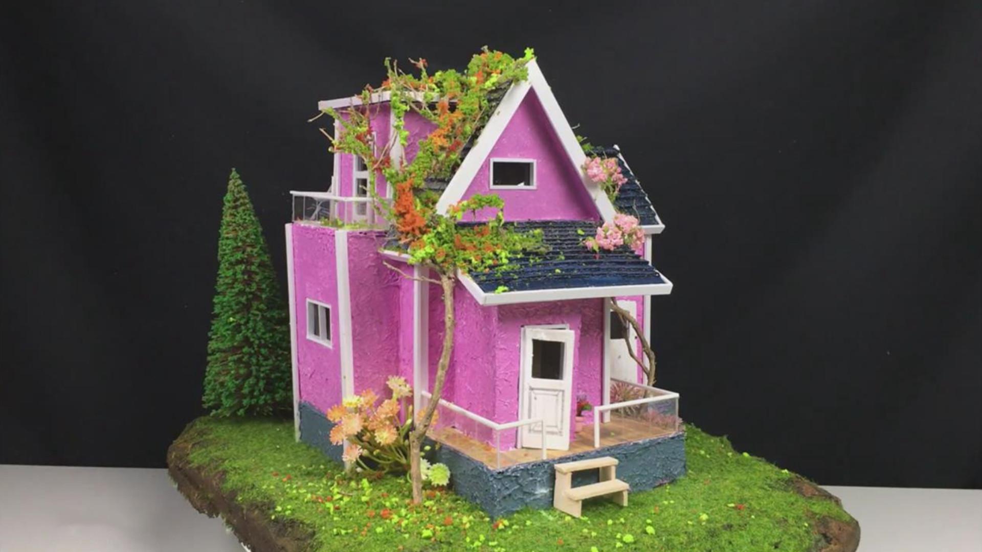 纸板模型diy,带你学习如何制作粉红色的房子!