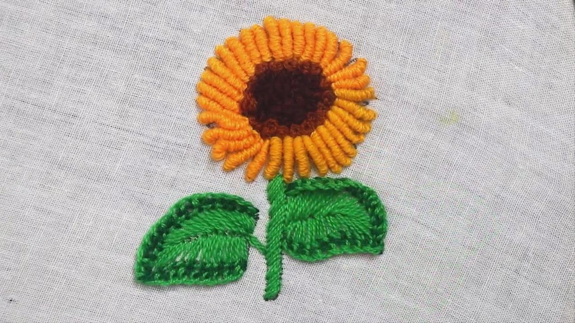 手工刺绣教程,向日葵图案的刺绣方法!