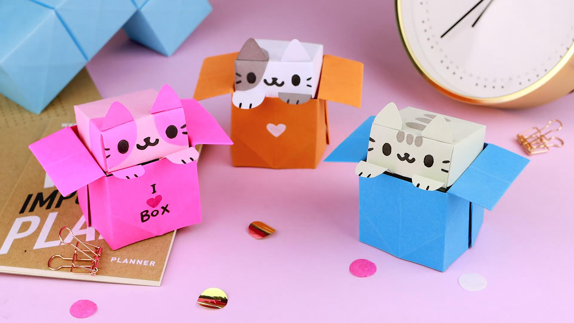 手工折纸diy,"猫咪盒子"的制作方法!