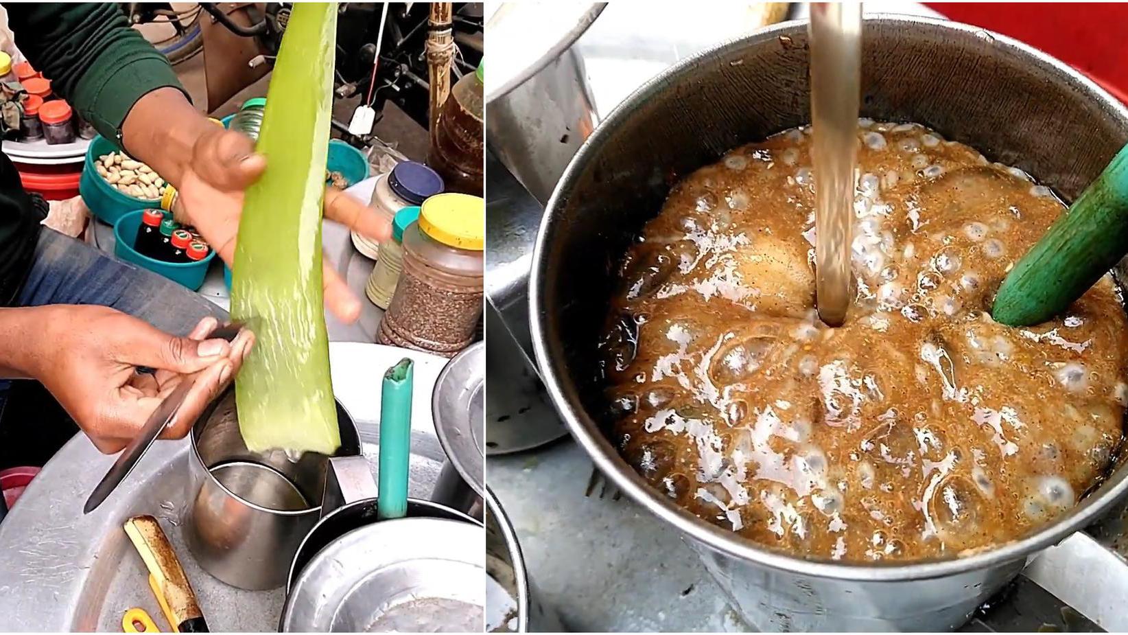 印度街头爆款饮料:芦荟汁!汁液粘稠口感独特,总有一群人围着买