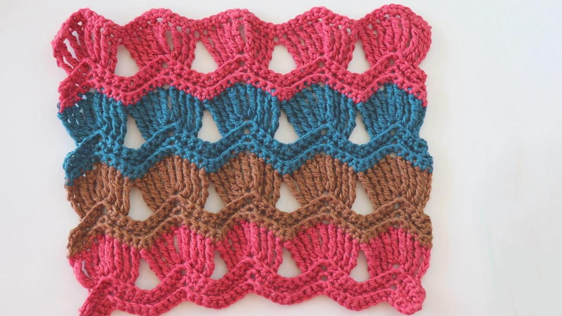 毛线编织教程,贝壳花纹图案的钩织方法!