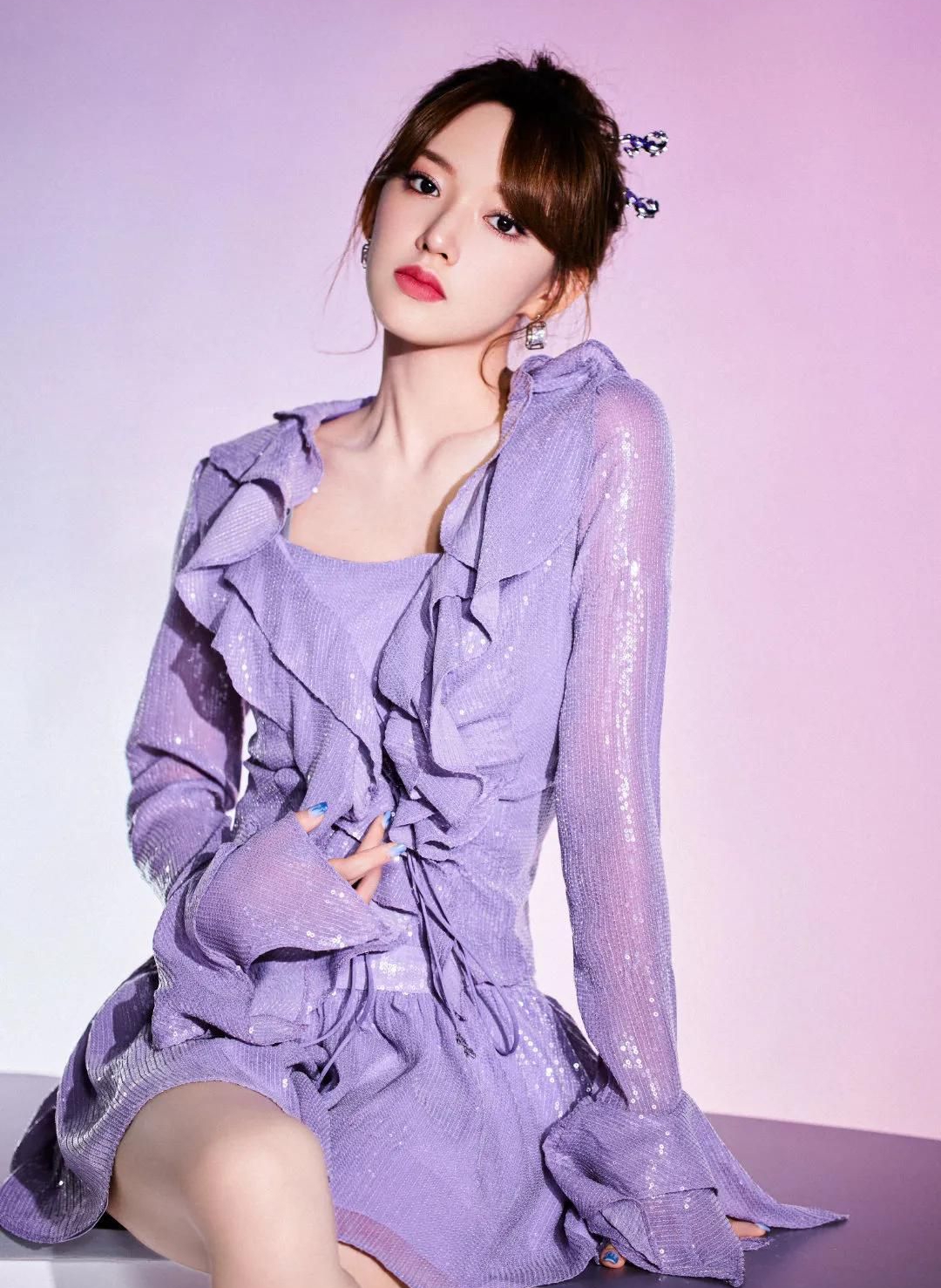 程潇紫色礼服图片图片