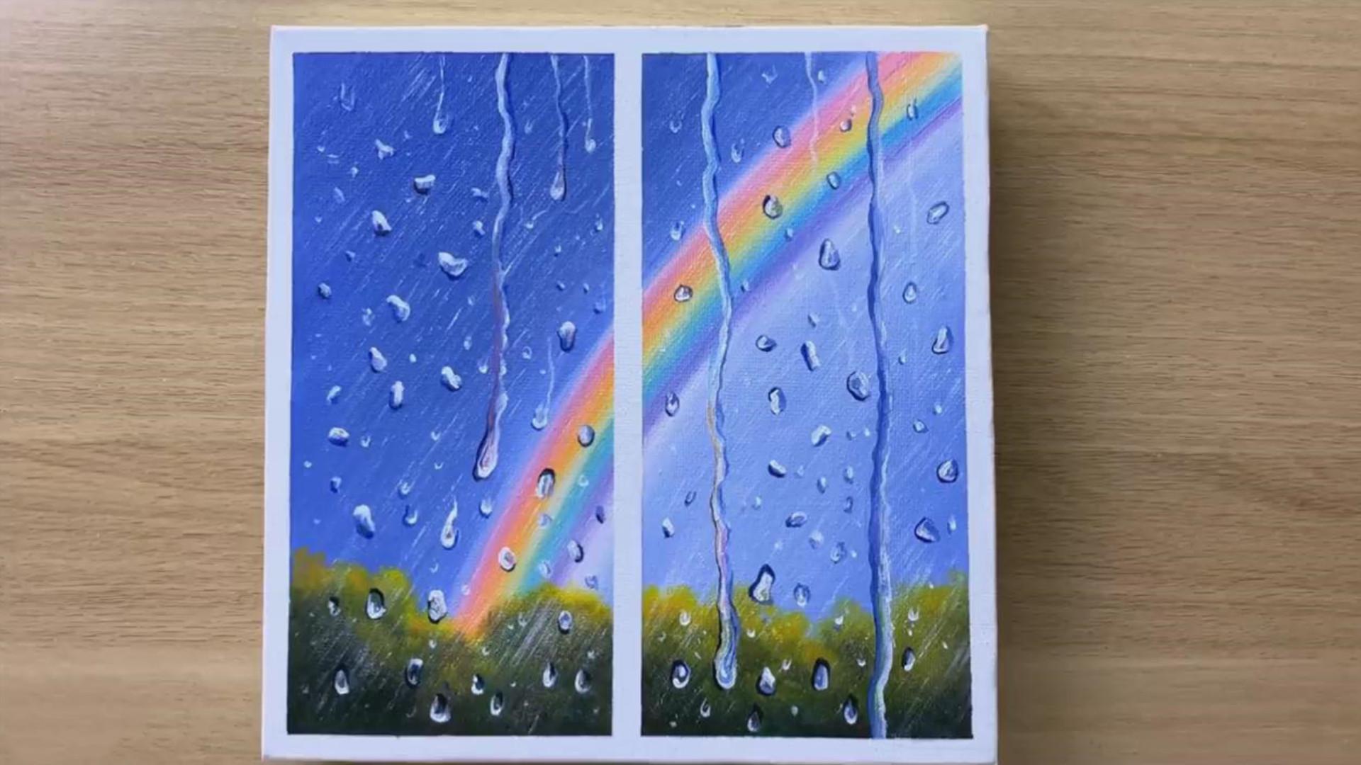 手工绘画教程,窗外彩虹的绘画方法!