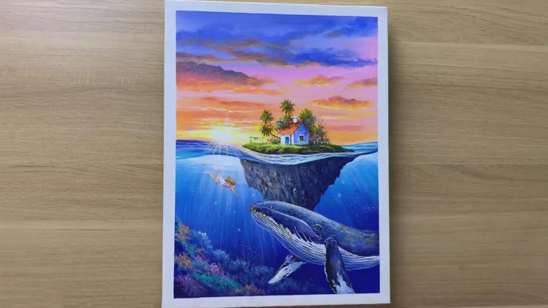 手工绘画教程,一幅有创意的海洋风景画!