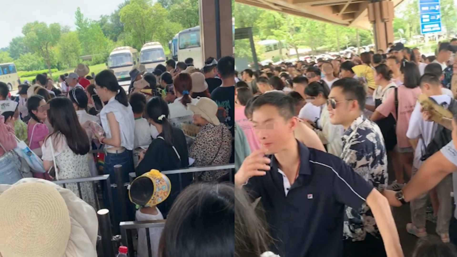游客因景区排队久齐喊退票,现场管理混乱频现插队,有人中暑晕倒_新浪新闻