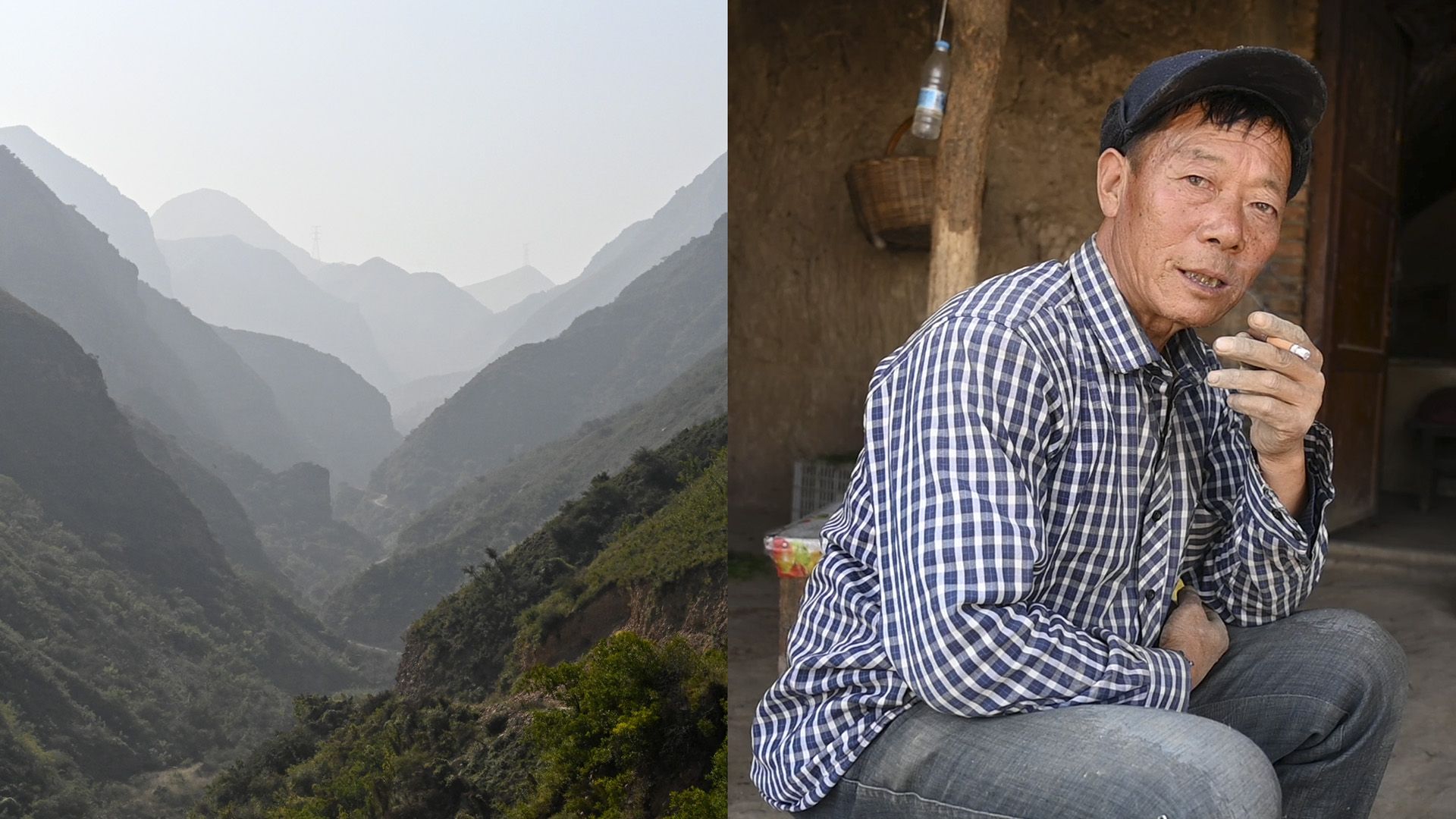 深秋时节在千米高的大山深处我们遇到一位大叔他说自己有100亩地还养