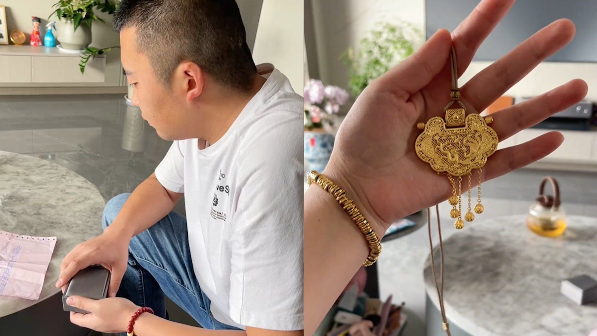 丈夫送妻子黄金锁希望辅导孩子别发脾气,妻子:是被人惦记的感觉_新浪新闻