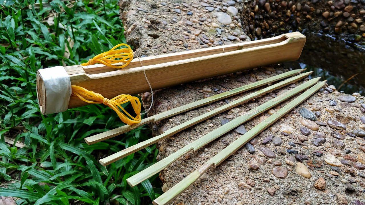 大神用竹子纯手工制作了一把弹弓结构很巧妙