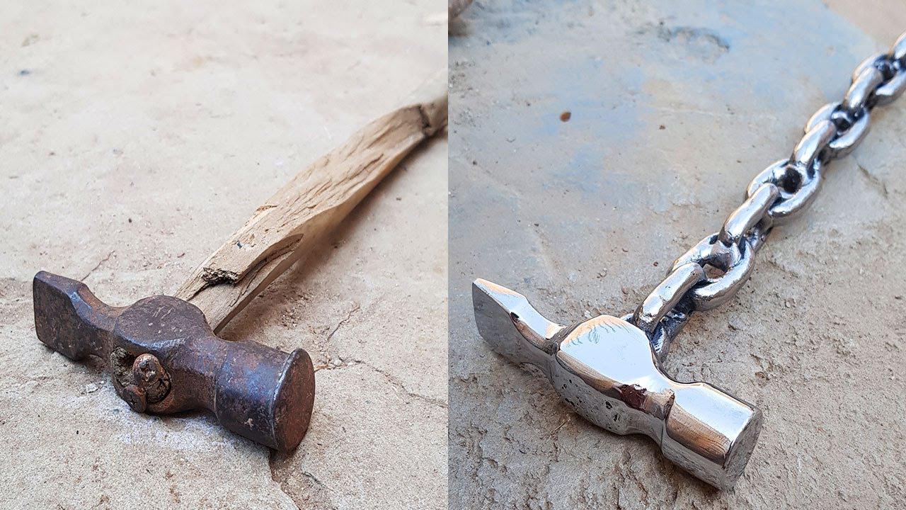 厉害了大神将生锈的铁锤翻新打造成链条锤