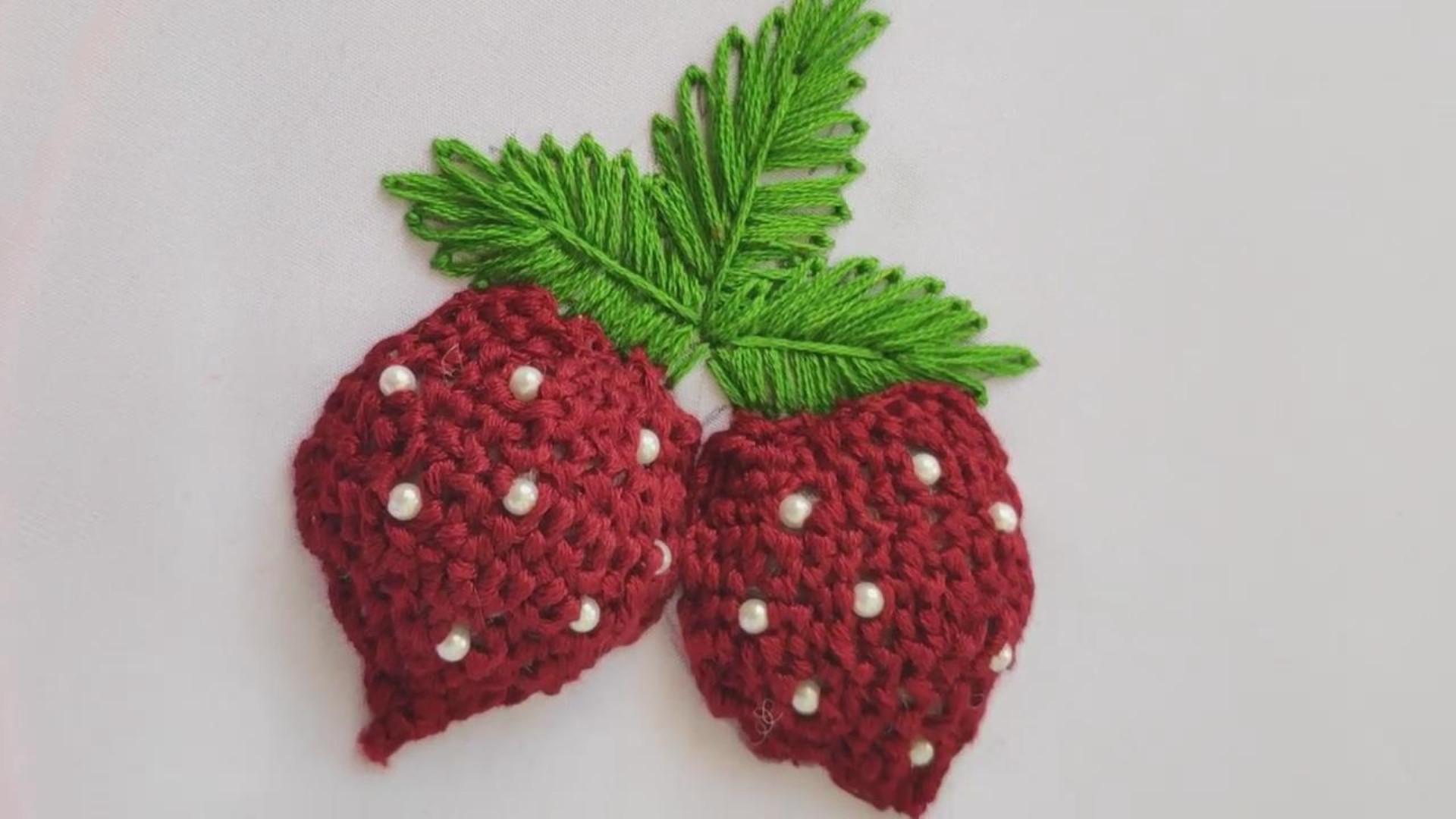 手工刺绣教学,漂亮草莓图案的刺绣方法!