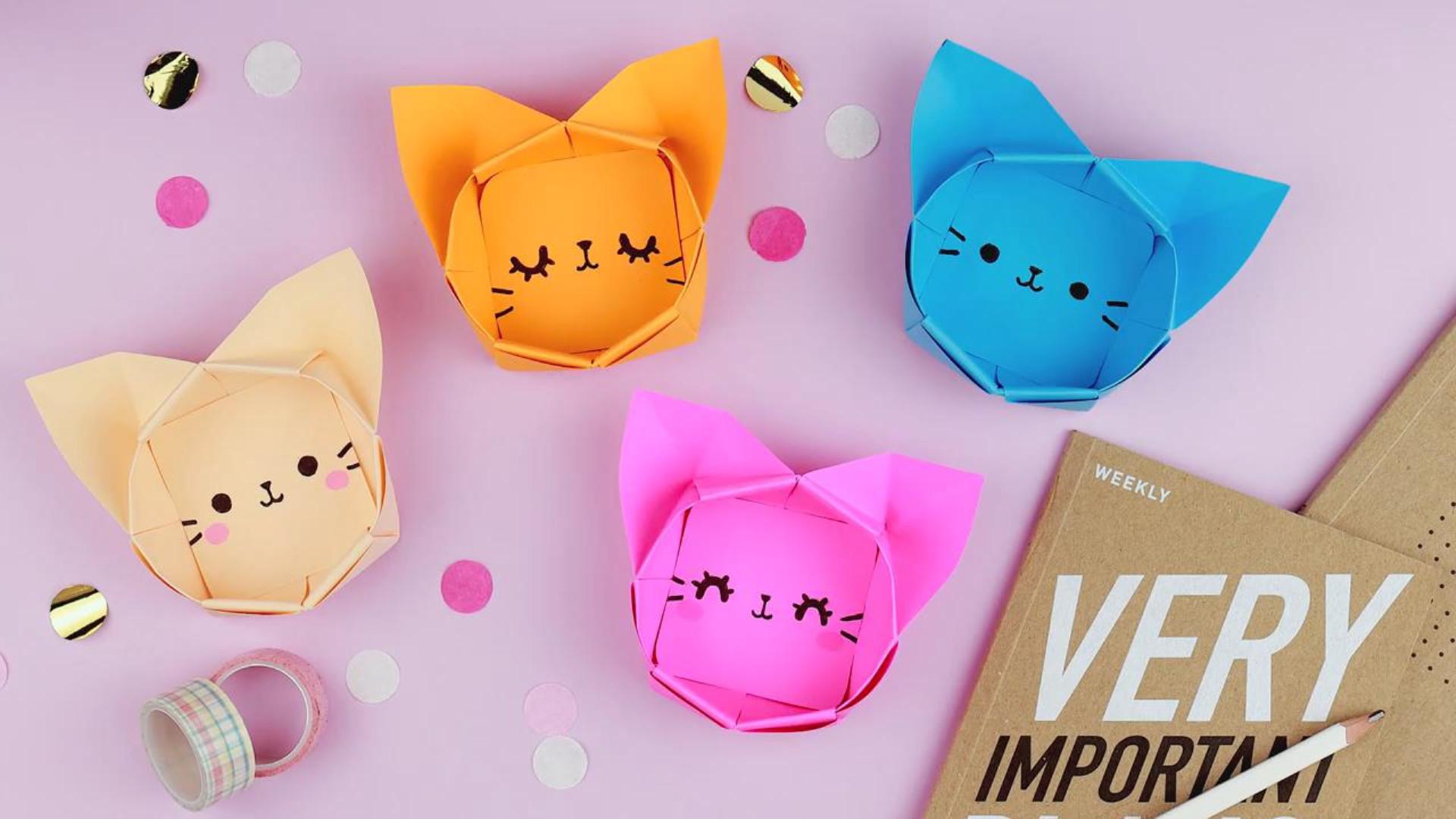 儿童折纸教程,猫咪收纳盒的折叠方法!