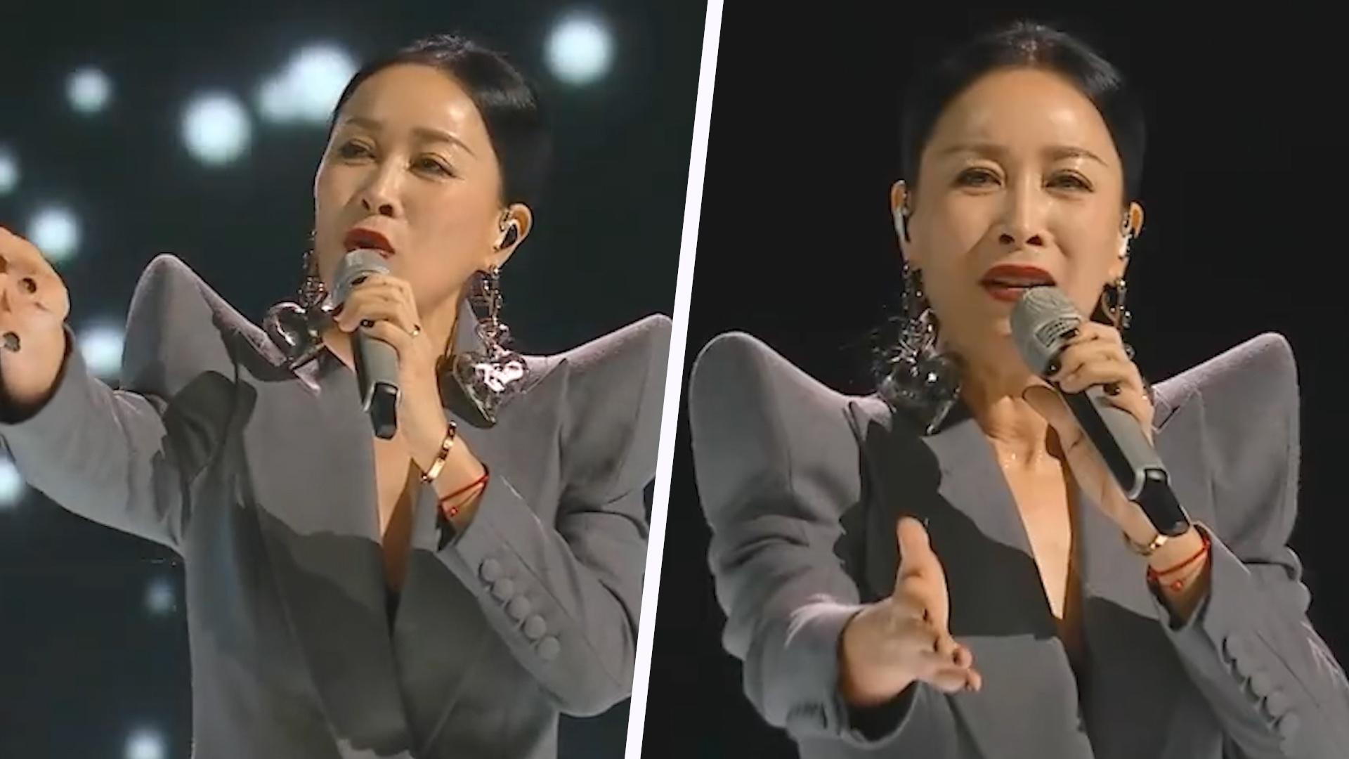 那英决赛演唱新歌《回声》,黑色西装简单干练,霸气宣战杨钰莹