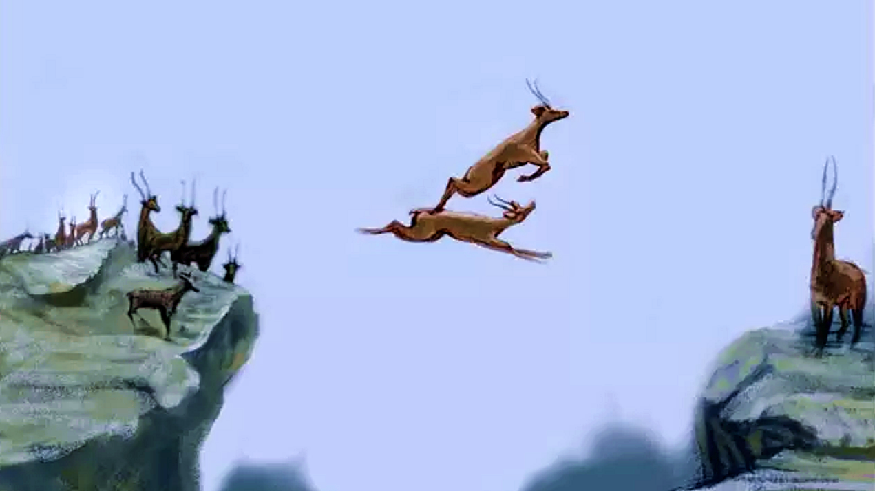 羚羊飞跃过悬崖,一只接一只太壮观,蹄下失误后却让人不忍直视!