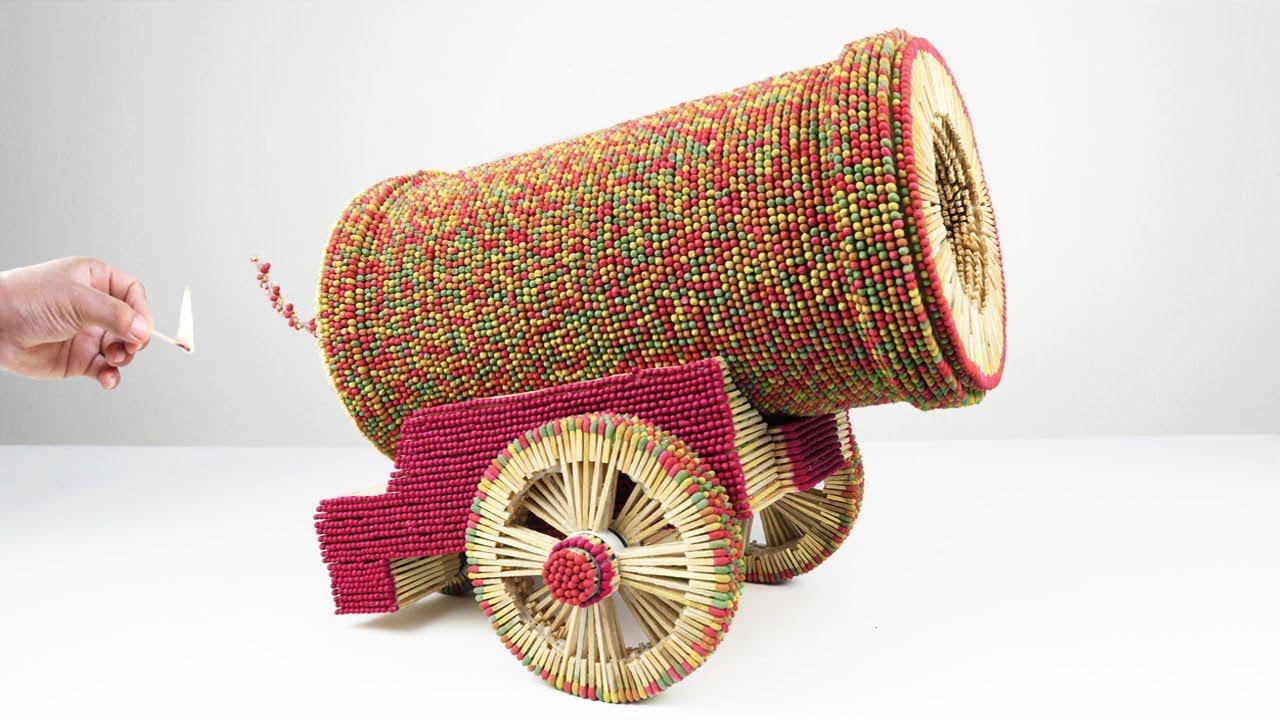 用火柴搭建一个大炮点燃后太壮观了