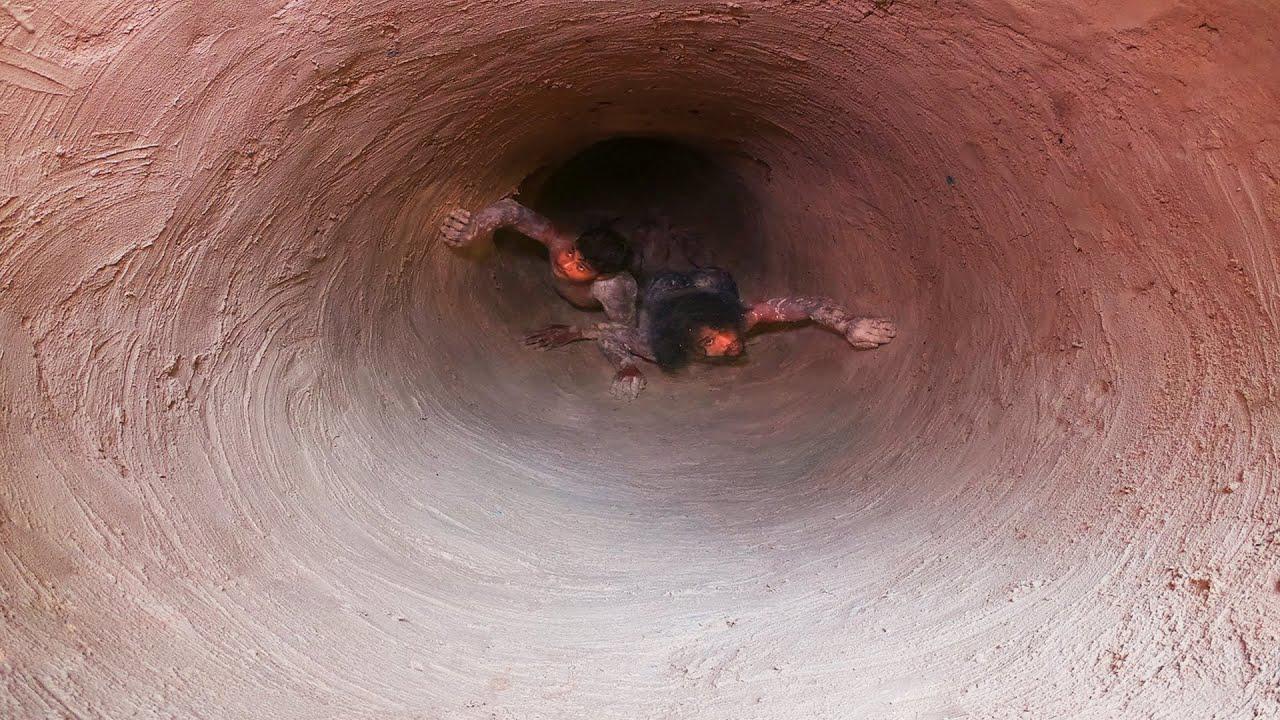 强大的原始人技术!建造带有游泳池的秘密地下洞穴