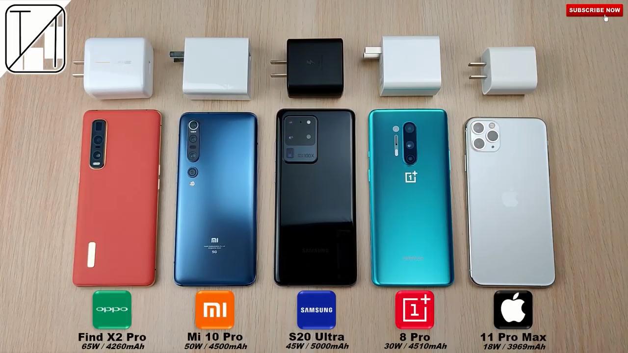 苹果最慢小米10pro与一加8pro等手机充电速度对比测试