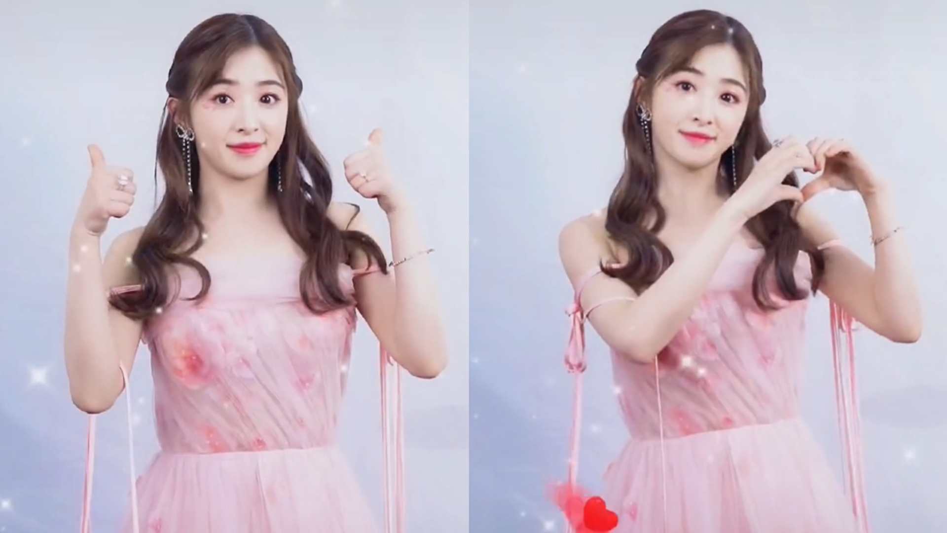 张含韵跳手势舞送牛年祝福,着粉色纱裙甜如仙女,花式比心超可爱