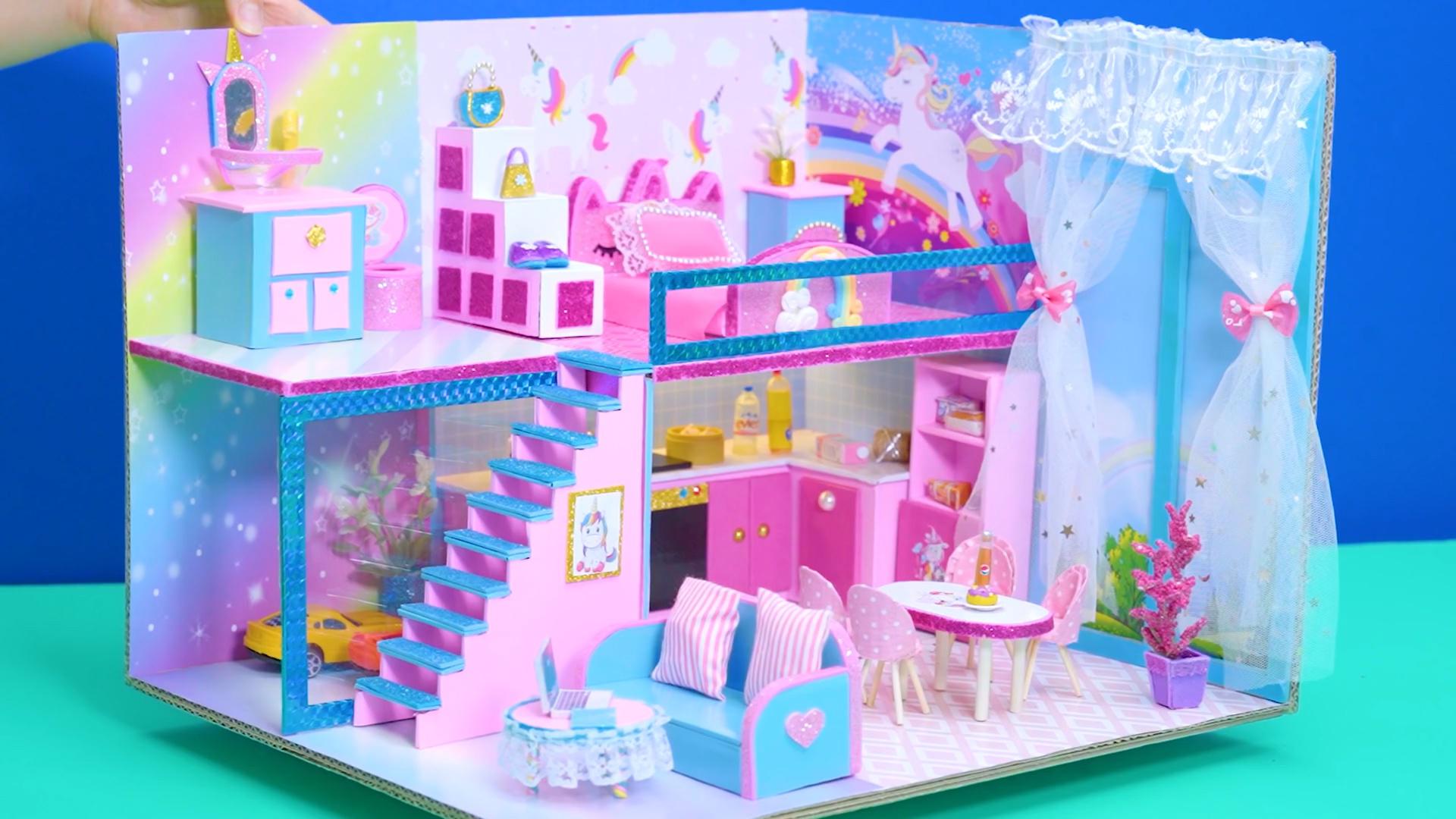 diy迷你娃娃屋,小马宝莉的粉色豪华大别墅