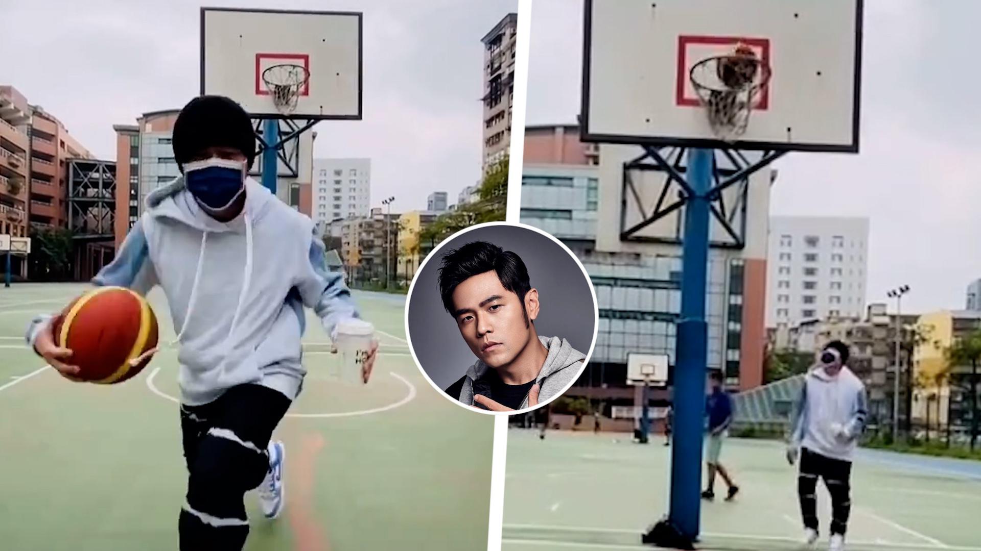 周杰伦手拿奶茶花式投篮,炫技耍帅超自然,网友调侃最少拍了20遍