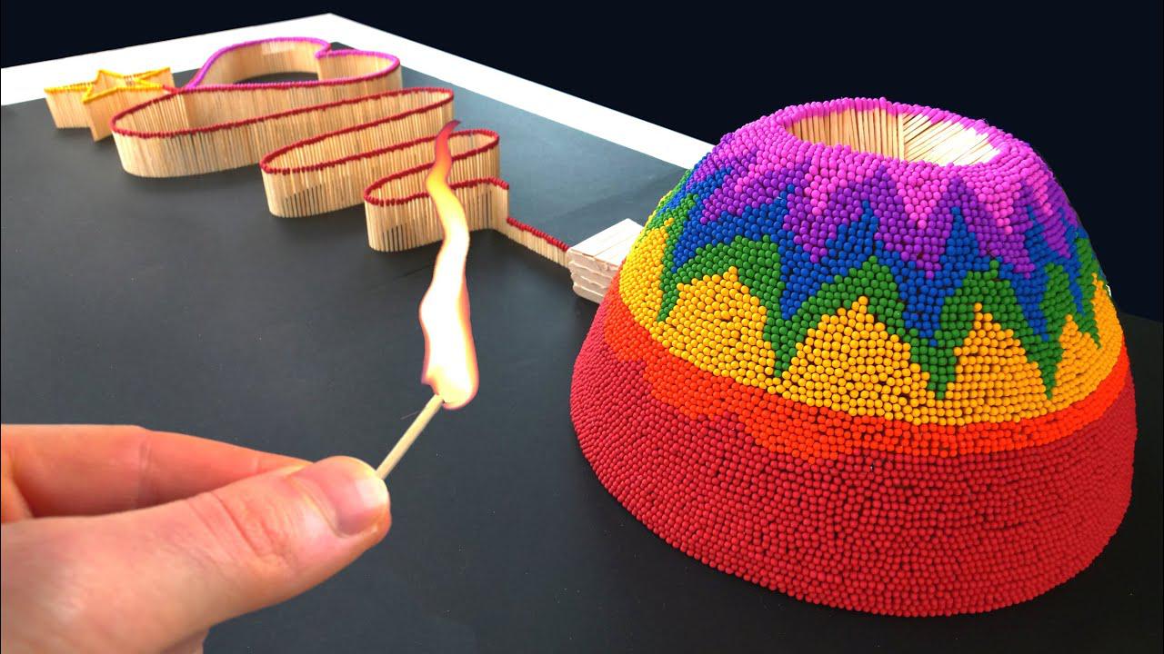 用火柴搭建的多米诺连锁反应点燃那一刻太舒爽了