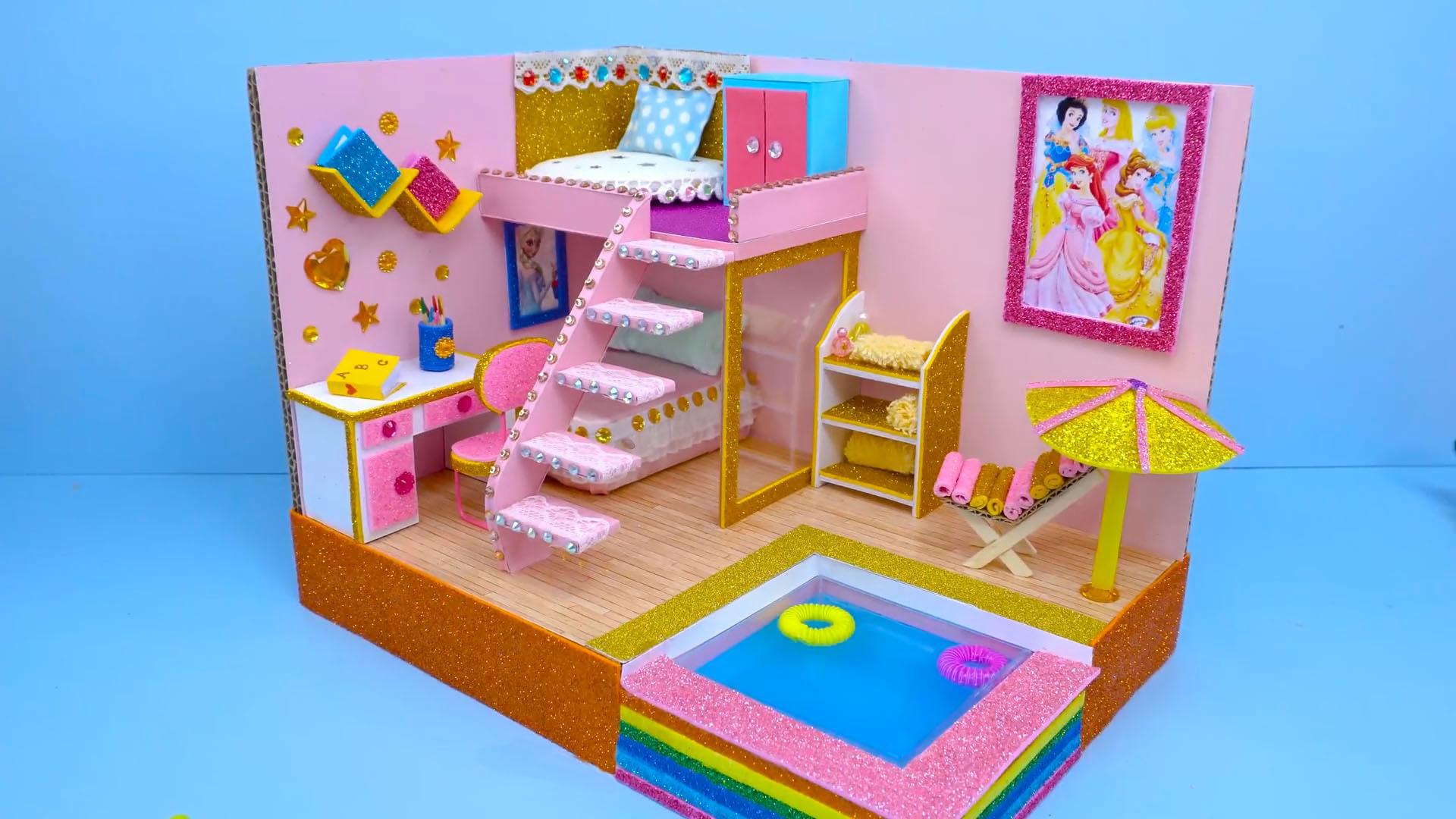 艾莎公主的粉色现代卧室 为您推荐: diy迷你娃娃屋,芭比公主的独立