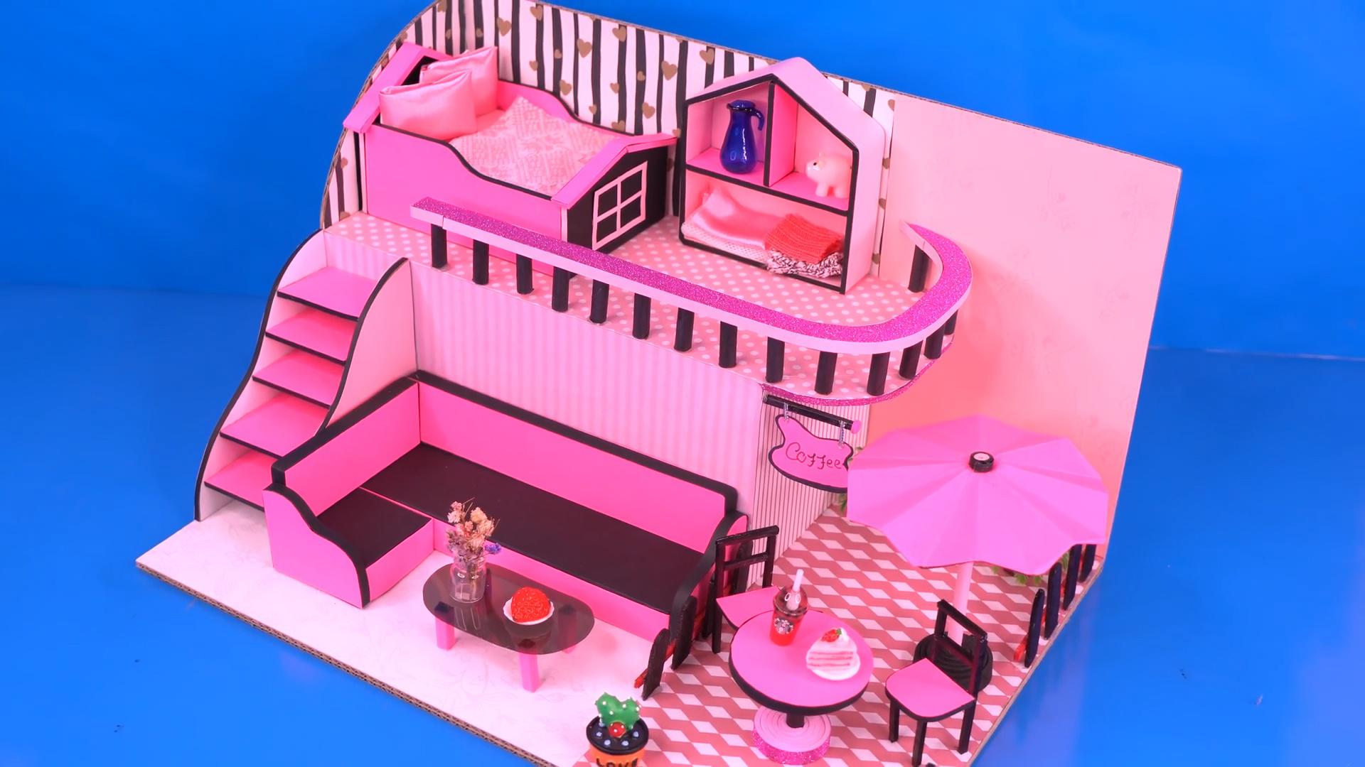 diy迷你娃娃屋,粉色家庭式咖啡馆