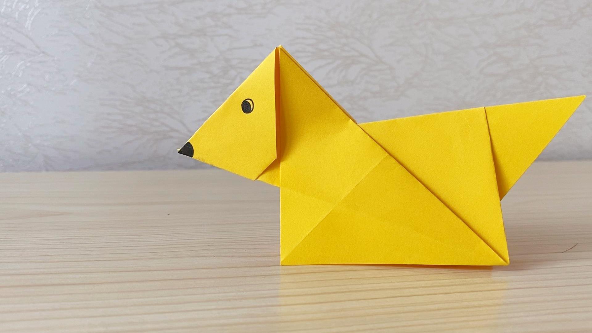 儿童折纸diy,可爱大黄狗的折叠方法!