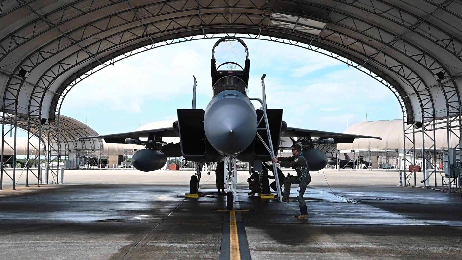 美空军第173战斗机联队的f15c,在佛罗里达州埃格林空军基地训练