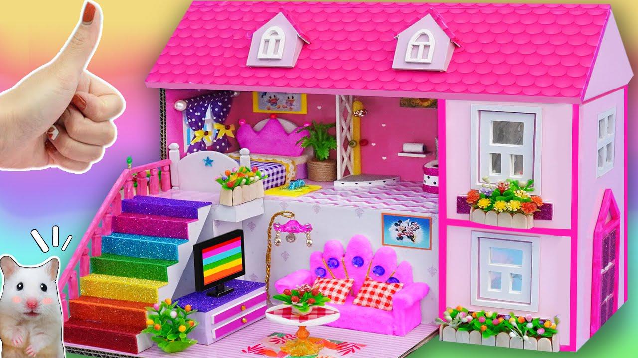 diy迷你娃娃屋,小仓鼠的双层粉色别墅