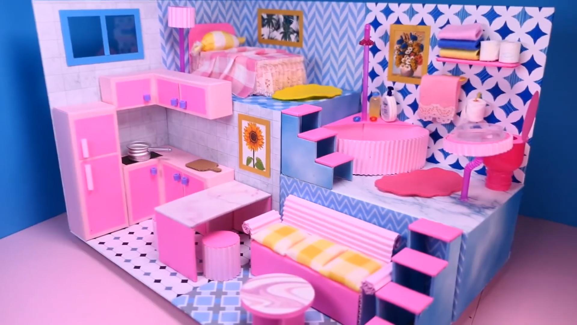 diy迷你娃娃屋错落有致的粉色公寓