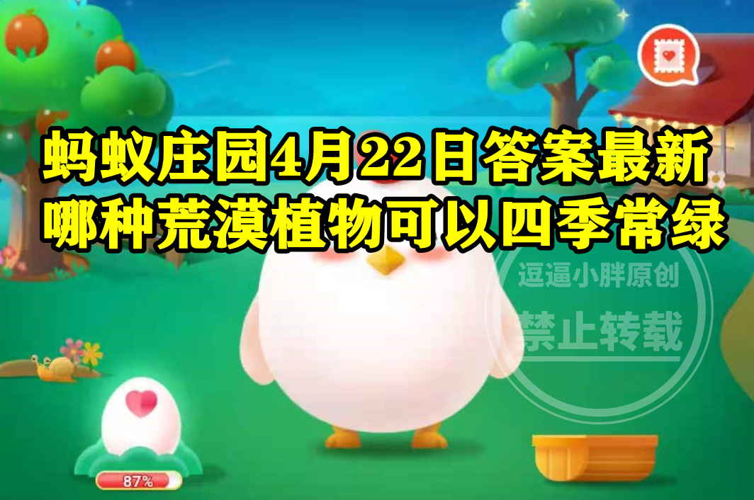 蚂蚁庄园4月22日答案最新 哪种荒漠植物可以四季常绿是沙冬青吗？