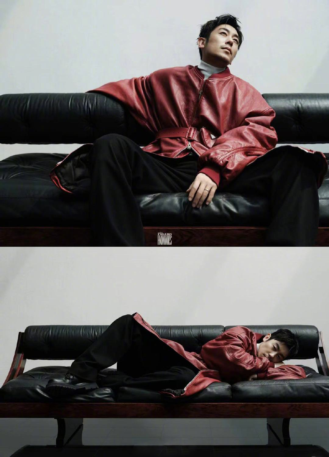 朱亚文以一系列allblack早秋穿搭迎接秋意短款皮艺黑色大衣