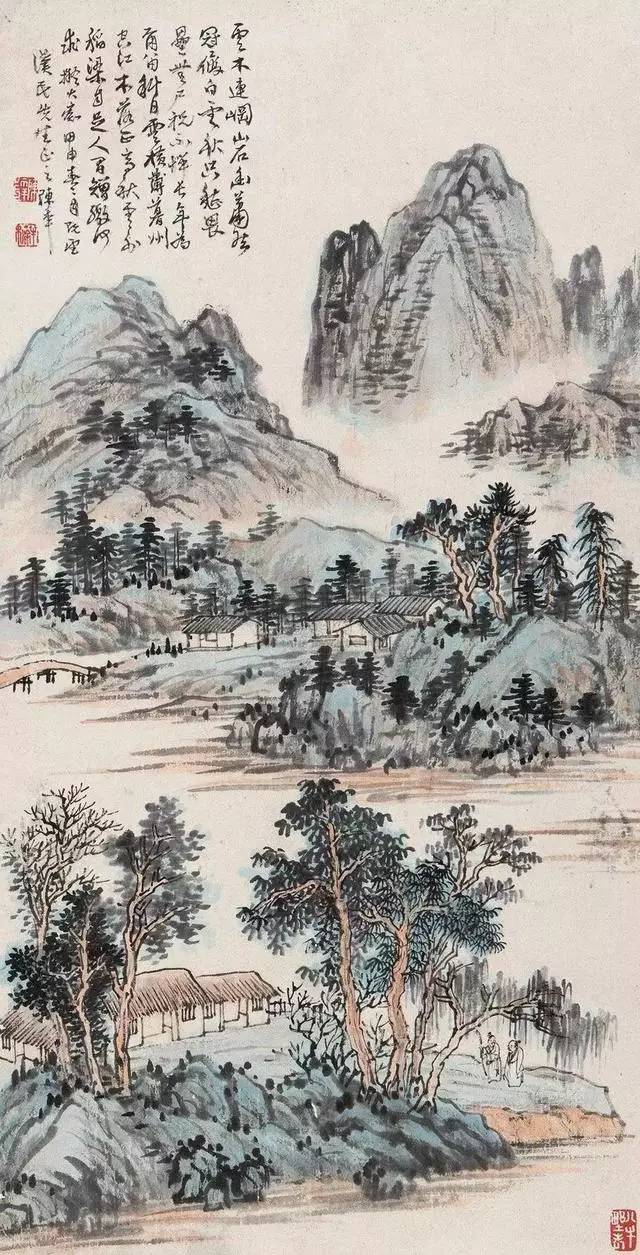 陈半丁的山水画主要习石涛,但是在石涛中加入宋元高古意趣,同时将石涛