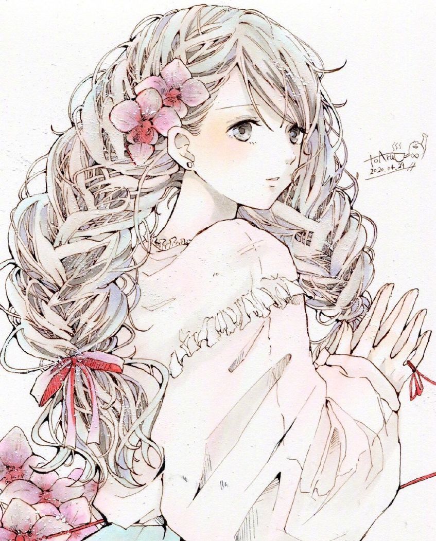 唯美清爽人物绘画,各种发型画得详细又好看,最喜欢双麻花辫少女