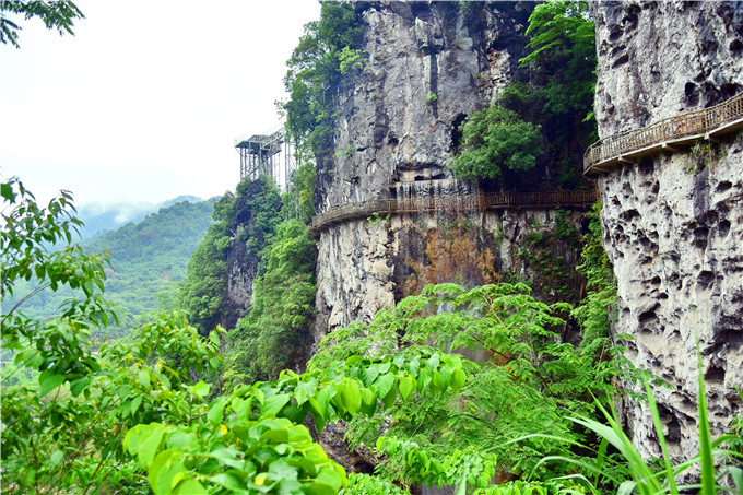 广东唯一一个地下河水形成的瀑布，从山腰飞流直下落差百米