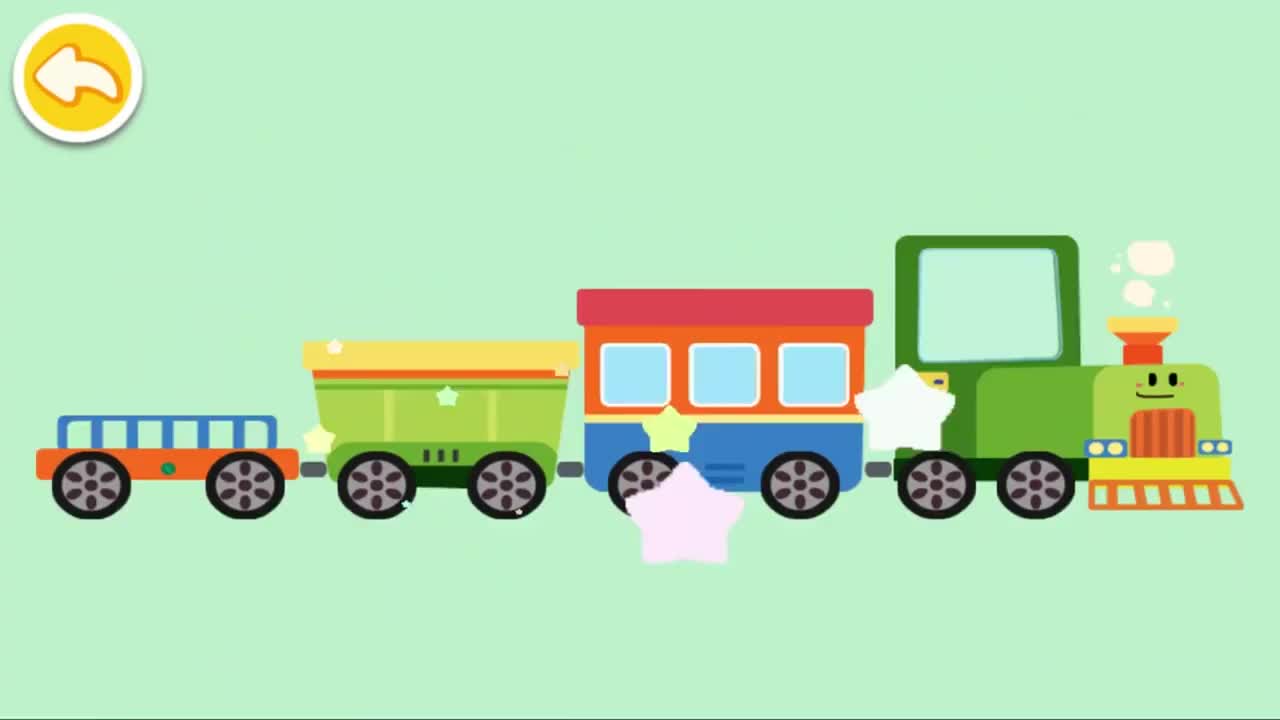 少儿交通工具开动火车运输乘客和美食