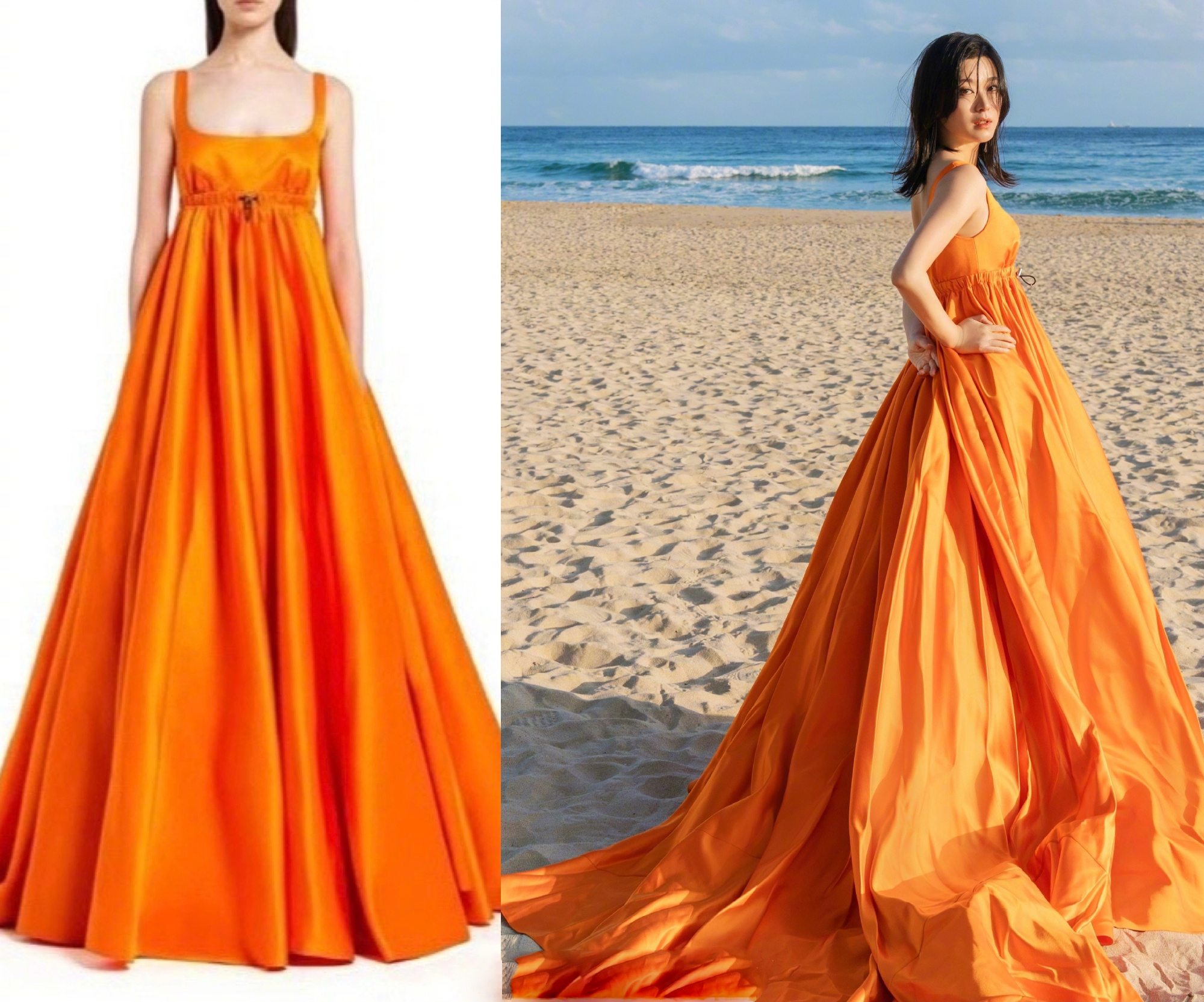 黄璐身着prada亮橘色降落伞裙亮相釜山国际电影节开幕式红毯