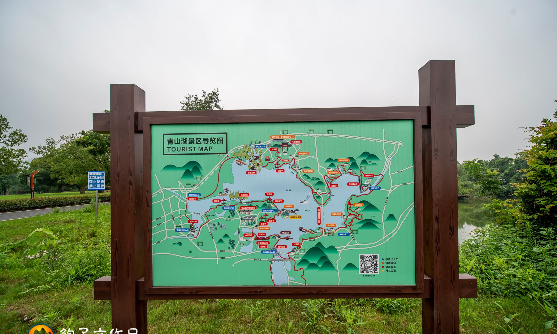 航拍视角,杭州临安青山湖,水上森林骑行绿道