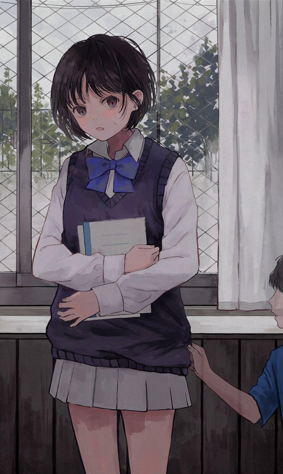 至郁系少女插画黑白灰的色调压抑沉闷将孤独刻画的淋漓尽致