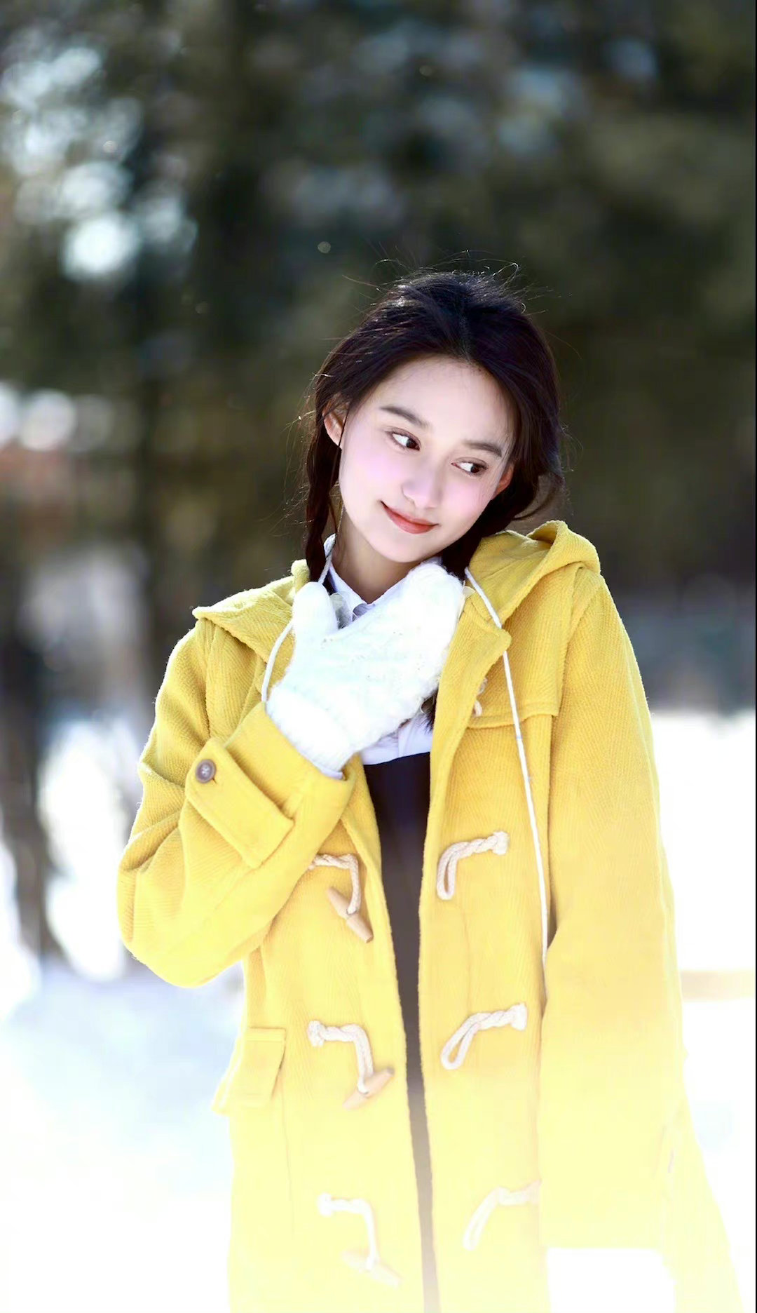 夏梦超可爱的学院风写真复古黄色牛角扣外套