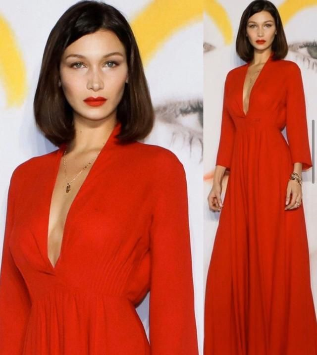 超模贝拉哈迪德穿过的红色高定礼服第一套就惊艳复古风情