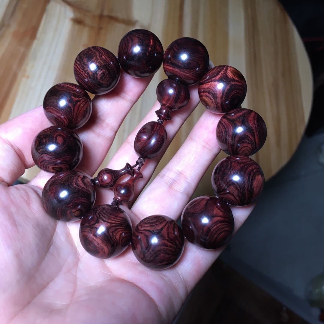 海南黄花梨紫油梨老料x纹对眼手串欣赏
