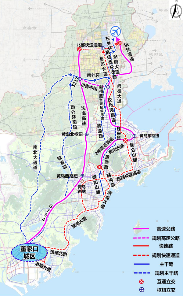 其次是西海岸新区西区连接新机场的道路规划方案.