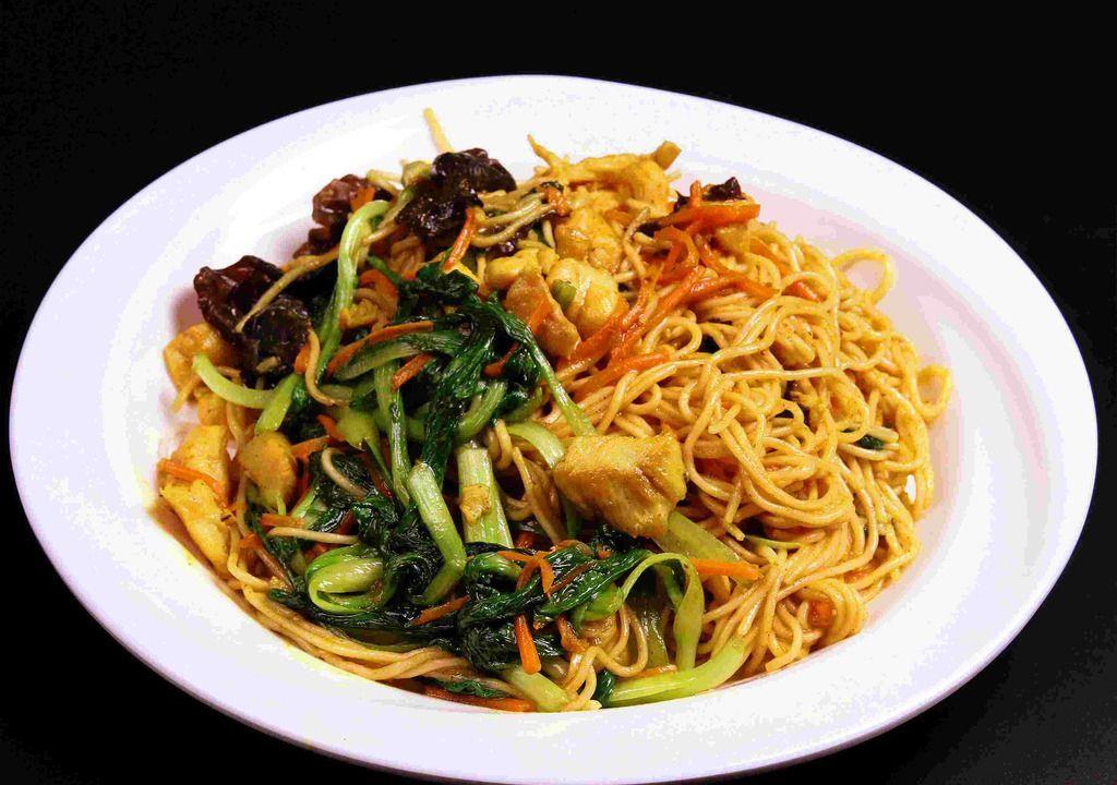 青菜鸡蛋肉丝炒面