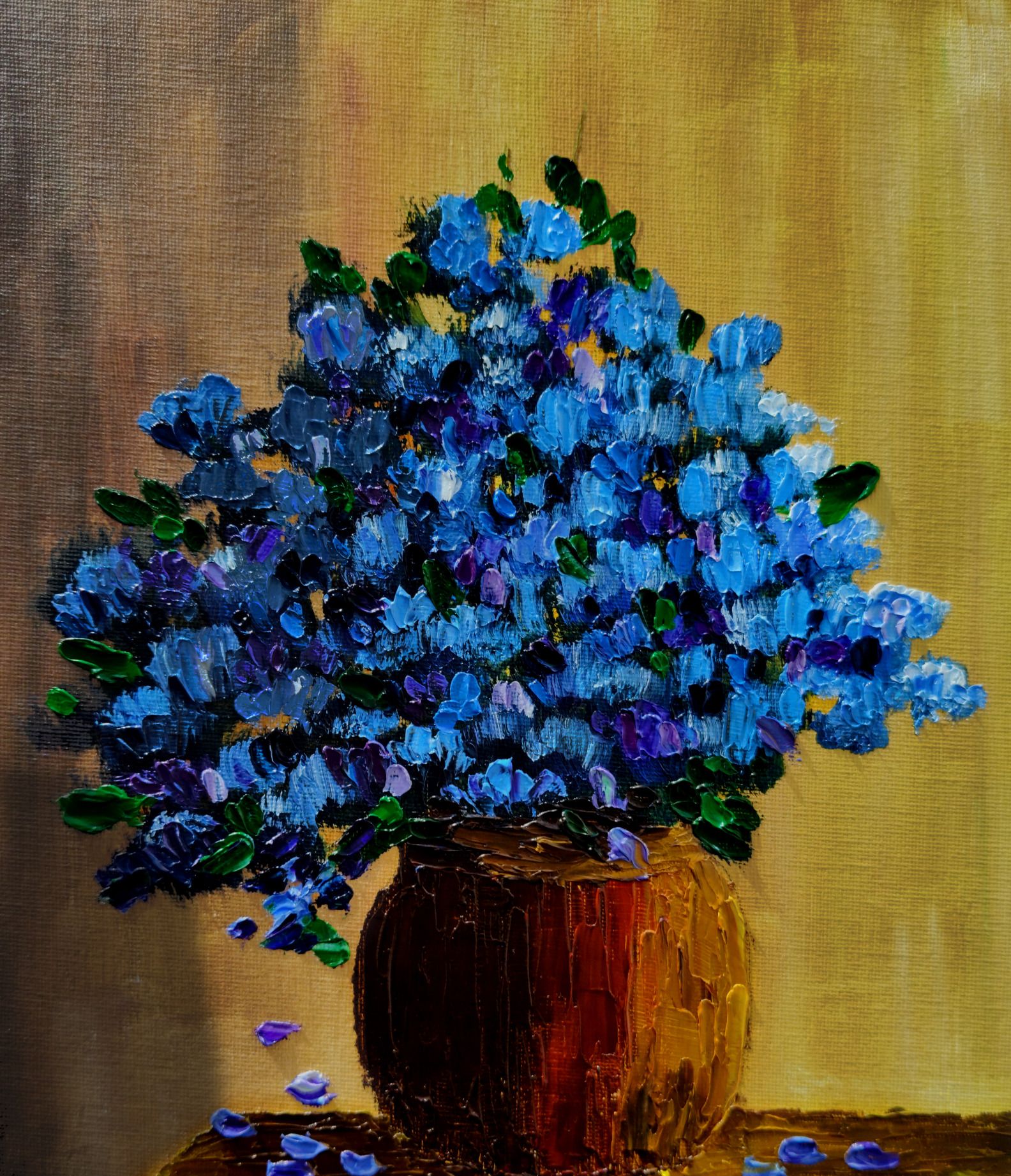 胡维平油画作品 桌上的小花