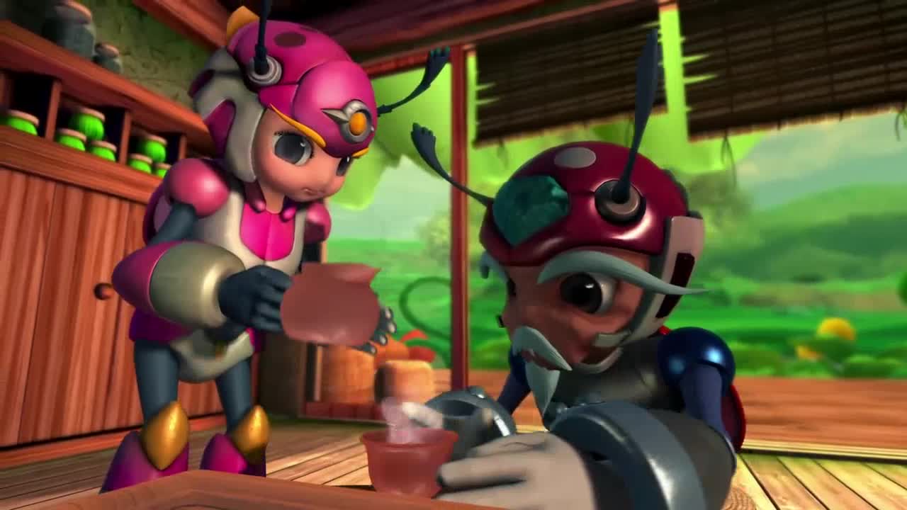 铁甲威虫:威龙和老爸窃窃私语,说完还摆起了造型