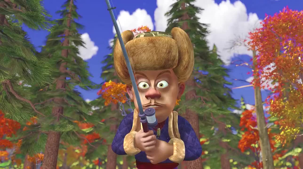 熊出没牛哇光头强在和河边钓螃蟹不料竟钓上一条超大的鱼