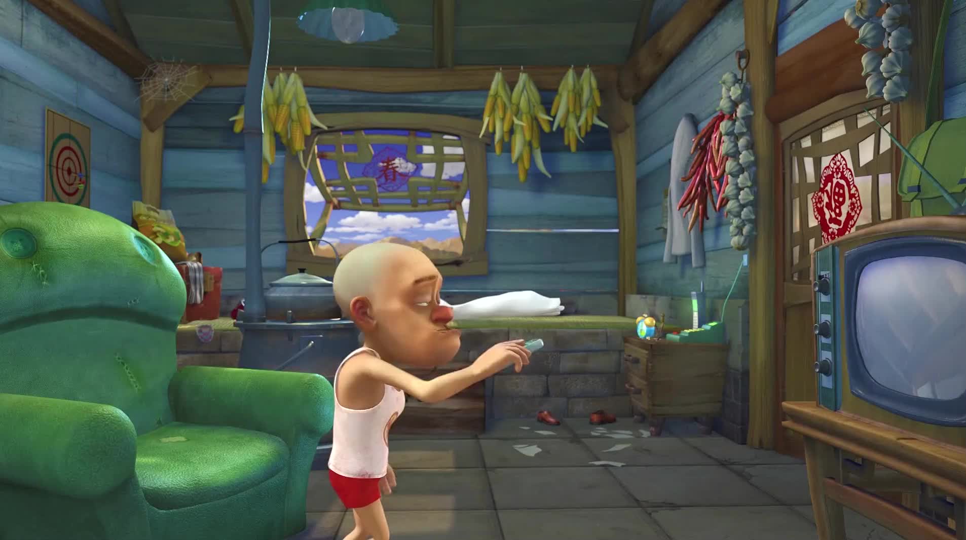 熊出没馋哭了电视上介绍螃蟹菜式光头强馋得直撞电视