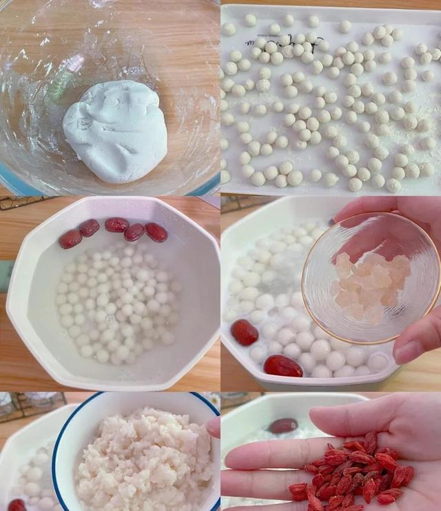然后用干净的小手把糯米面团搓成一个个可可爱爱的小圆子,水开下去小